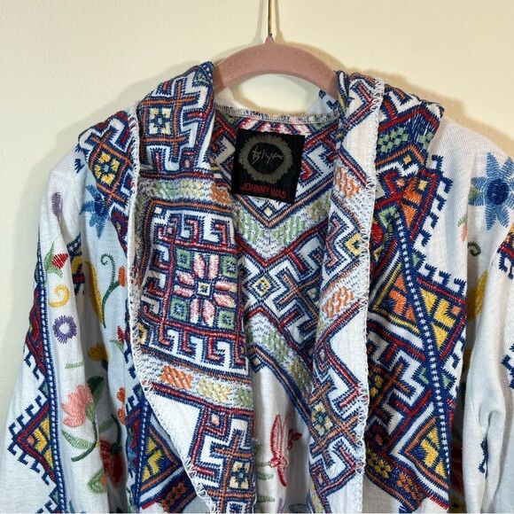 Johnny Was Biya Embroidered Hooded Cardigan White Floral Large Women’s - Picture 2 of 15